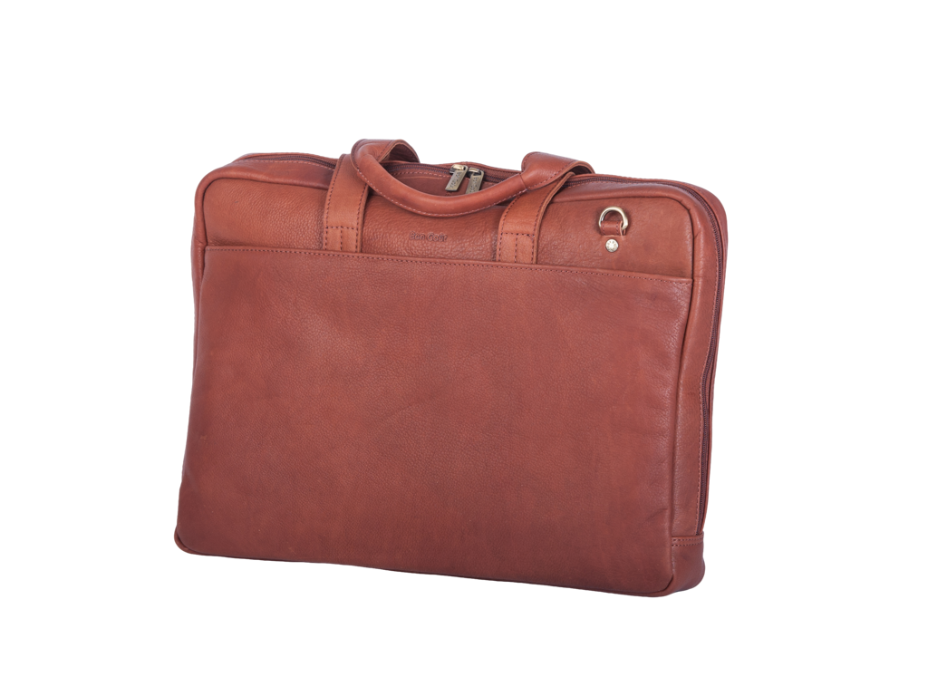 Computertaske 17"   Columbia Læder Cognac - Bon Gout Computertaske